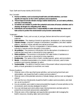 Review Sheet for NGSS ESS3 by James Barron | TPT