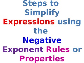 Preview of Review & Solution Summary of the Properties of Negative Exponents
