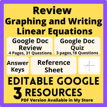 Preview of Review and Quiz Linear Equations Functions Graphing Writing Slope Formula