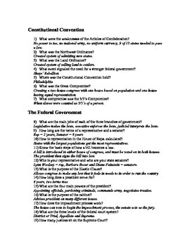 Preview of Review and Test Questions - The Constitution and Our Federal Government