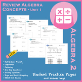 Review of Algebra Unit 1 Set - Student Practice Worksheets