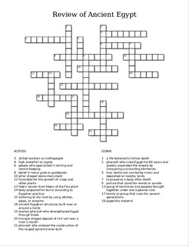 Review of Ancient Egypt Crossword Puzzle by Karen Lawson TpT