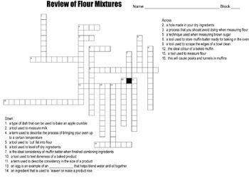 Review of Flour Mixtures Crossword Puzzle by MsPowerPoint TpT