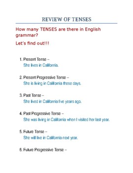 Preview of Review of Tenses - Basic Grammar