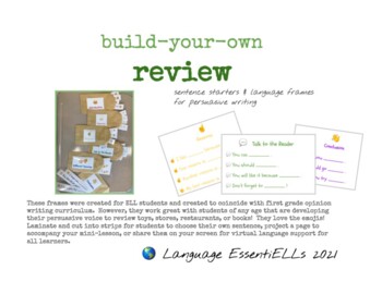 Preview of Review writing - sentence starters & language frames for ELLs
