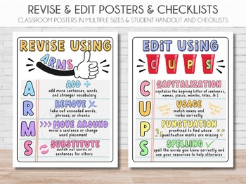 Preview of Revise & Edit Posters, Checklists, CUPS & ARMS Revision Writing Strategies