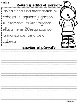 Revise and Edit Paragraphs #2 in Spanish Revisar y editar by Angelica ...