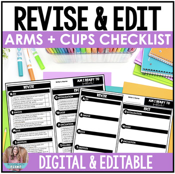 Preview of Revise and Edit Writing Checklist with ARMS & CUPS - Digital & Editable Versions