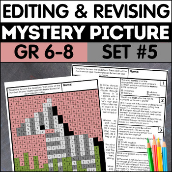 Preview of Revising & Editing Practice Mystery Picture 6th 7th 8th Grade ELA Coloring Sheet