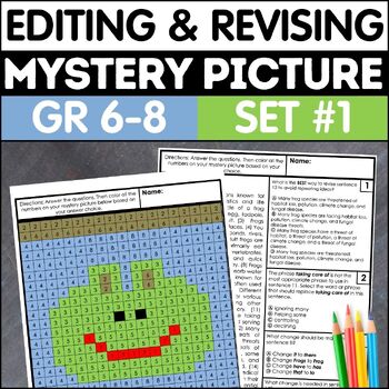 Preview of Revising & Editing Practice Mystery Picture Test Prep Color by Number GR 6-8