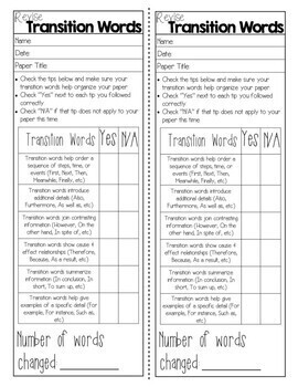 Revising Transition Words Skill-Specific Revising and Editing Checklist