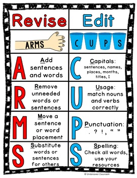 Revising and Editing Chart: ARMS & CUPS Set by Undercover Classroom