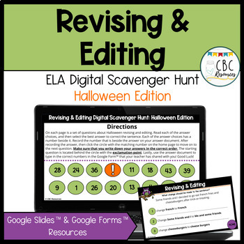 Preview of Revising and Editing Practice ELA Halloween Scavenger Hunt Google Slides