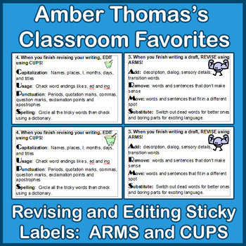 Preview of Revising and Editing Sticky Labels:  ARMS and CUPS {FREE}