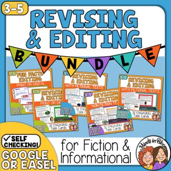 Preview of Revising & Editing Task Card Bundle Fiction & Informational 3rd, 4th, 5th +Audio