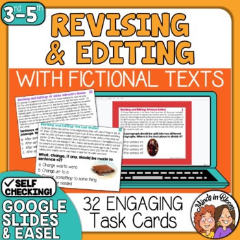 Preview of Revising and Editing Task Cards for Fiction Set 2 plus Self-Checking Easel