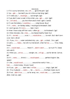 Preview of Revision 0, 1st, 2nd conditional - ANSWER KEY