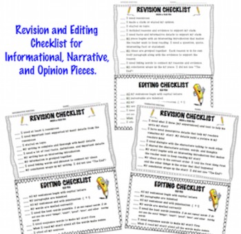 Preview of Revision & Editing Checklists for Students ~ Informational, Narrative, Opinion