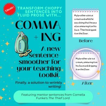 Preview of Revision Workshop|Cut Repetition with Comma + ING|Mentor Author Cornelia Funke