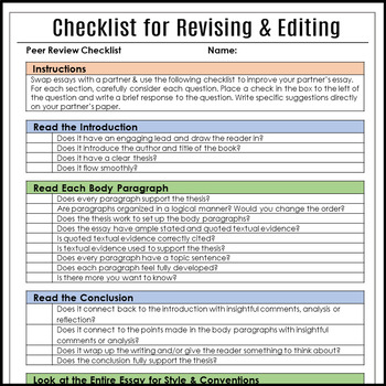 essay checklist high school