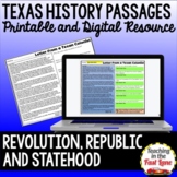 Texas Revolution Republic & Statehood -TX History Reading 