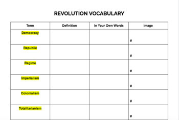 Preview of Revolution Vocabulary Chart