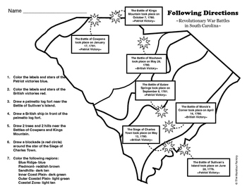 Preview of Revolutionary War Battles in South Carolina: A Following Directions Activity