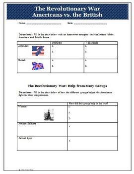 Preview of Revolutionary War British and American Strengths Activity