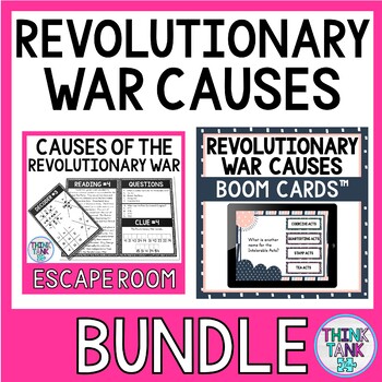 Preview of Revolutionary War Causes Escape Room and Boom Cards™ BUNDLE