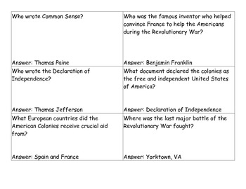 Preview of Revolutionary War Quiz Quiz Trade Review Activity