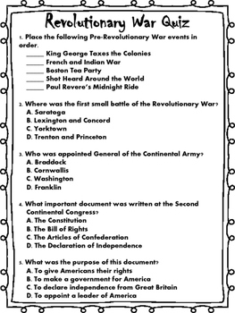Revolutionary War Quiz / Test by Ferguson's Fourth Grade | TpT