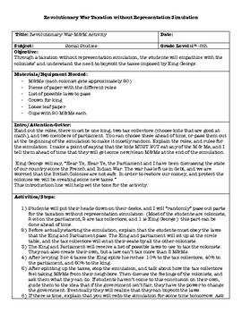Preview of Revolutionary War- Taxation without Representation Simulation