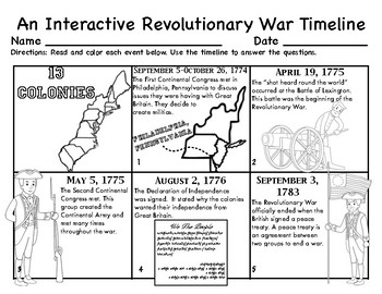 Revolutionary War Timeline Activities by The Handout Factory | TpT