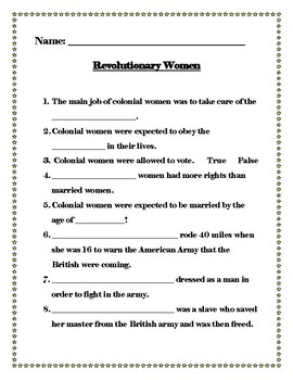 Preview of Revolutionary Women Worksheet