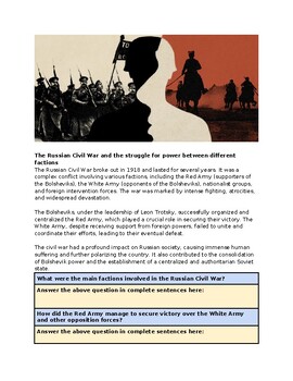 Revolutions The Russian Revolution Worksheet with KEY by Just Add Teacher