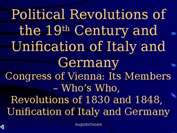 Preview of AP European History Jeopardy Game: Political Revolutions & Unification