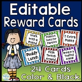 Reward Cards: 24 EDITABLE Reward Cards (Color and Black option)