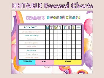 Preview of Reward Chart, Chart Printable, 12 EDITABLE Behavior Charts,
