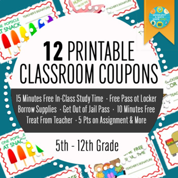 Preview of Reward Coupons Passes for Middle School (Grades 5-8)