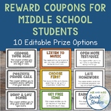 Classroom Reward Coupons for Middle School Students | Edit