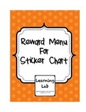 Reward Menu for Sticker Chart