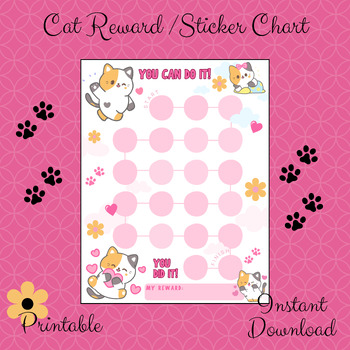 Preview of Reward Sticker Chart Cat Theme Potty Training Grades Behavior Incentive