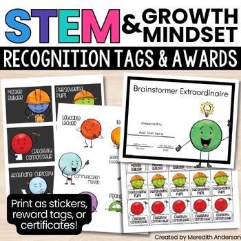 Preview of STEM and Growth Mindset - Recognition Tags and Awards for Classroom Management