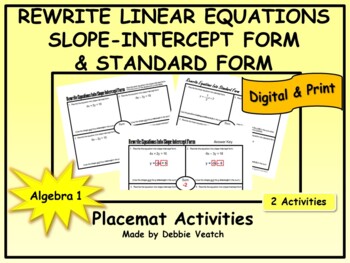 Preview of Rewrite Equations Slope-Intercept & Standard Form Algebra 1 | Digital