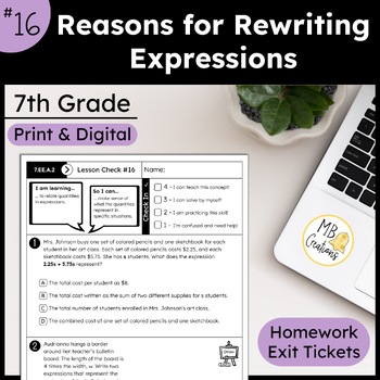 Preview of Rewriting & Simplifying Rational Expressions Worksheet L16 7th Grade iReady Math