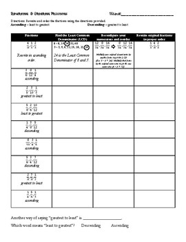 Rewriting and Ordering Fractions (Ascending and Descending) Practice