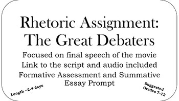 Preview of Rhetoric Assignment based on final scene of The Great Debaters