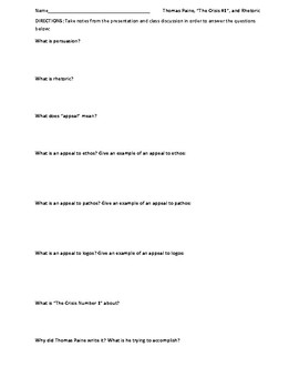 Download Free Thomas Paine Crisis 1 Worksheets Teaching Resources Tpt PSD Mockup Template