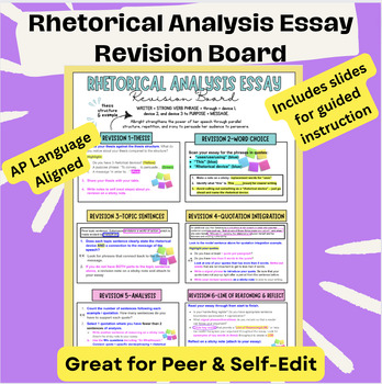 Preview of Rhetorical Analysis Essay Revision Board Activity - AP Language Printable
