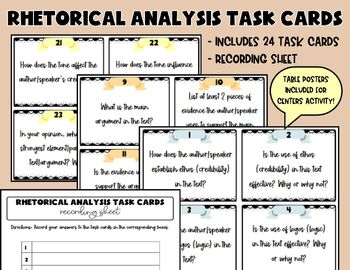 Preview of Rhetorical Analysis Task Cards (Student Centers!)
